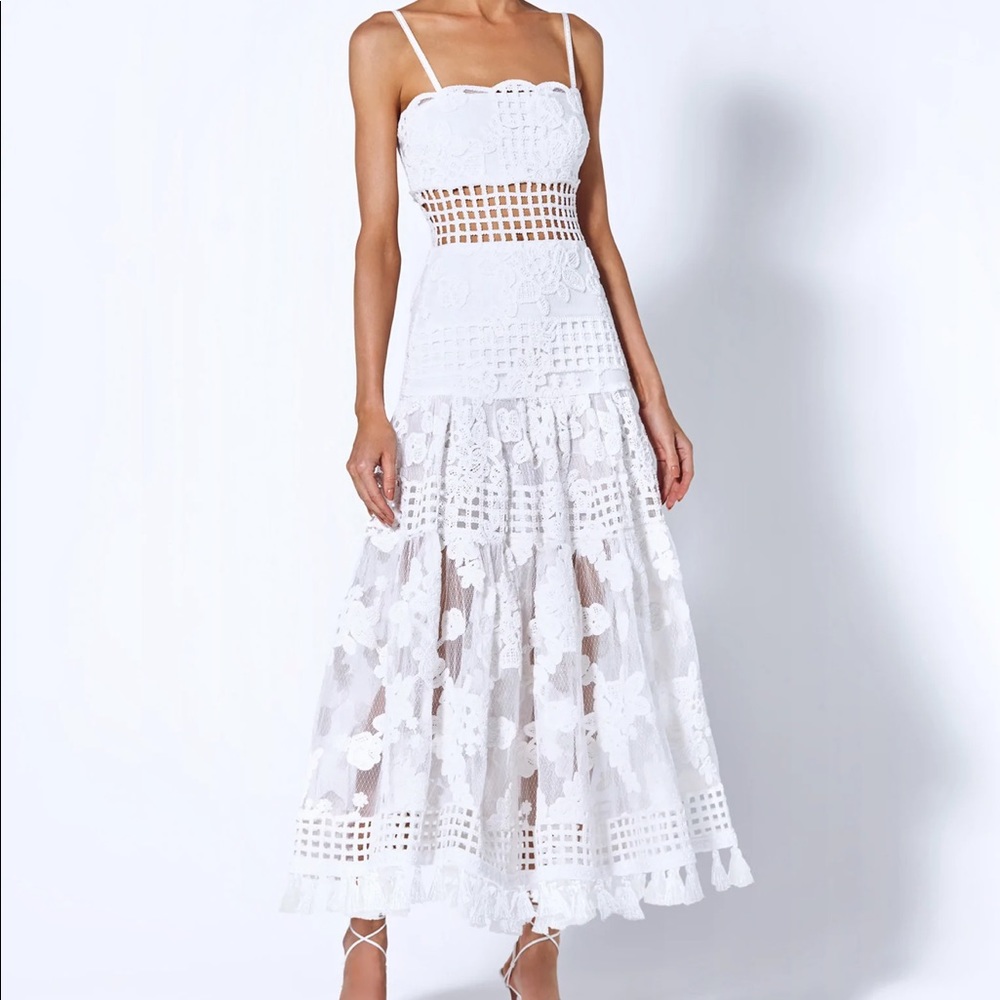 Alexis White Legends Macramé Maxi Dress